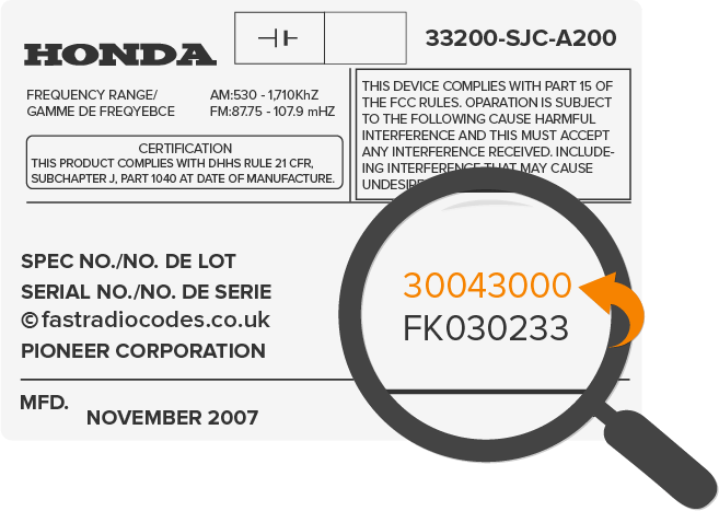 Find honda radio code serial number